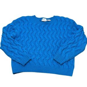 Vtg D.D. Sloane Blue Chunky Hand‎ Knit Wool Blend Sweater S Oversized Cable Knit